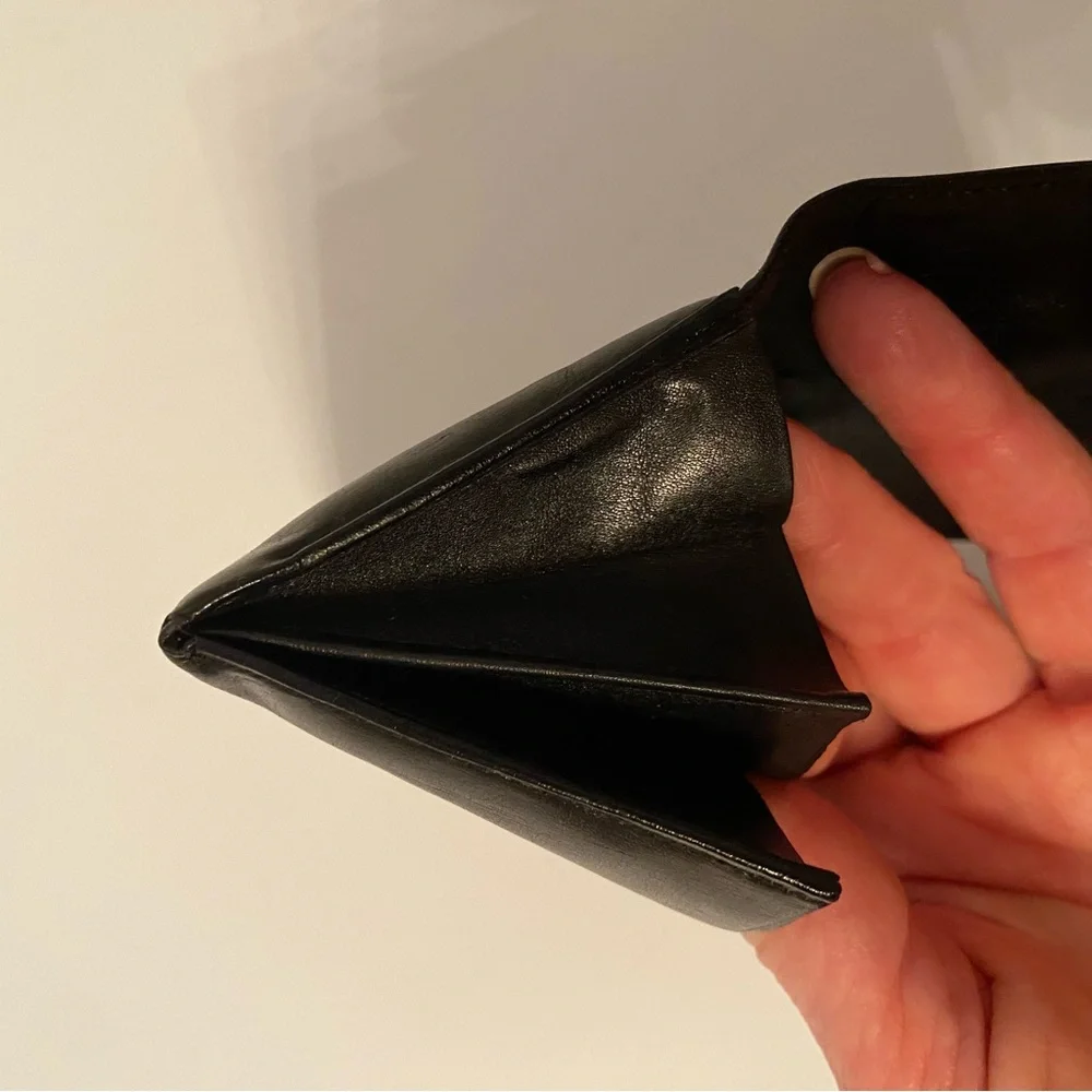 MARK CROSS VINTAGE CARD HOLDER COIN PURSE BLACK LEATHER ACCESSORY SNAP CLOSE